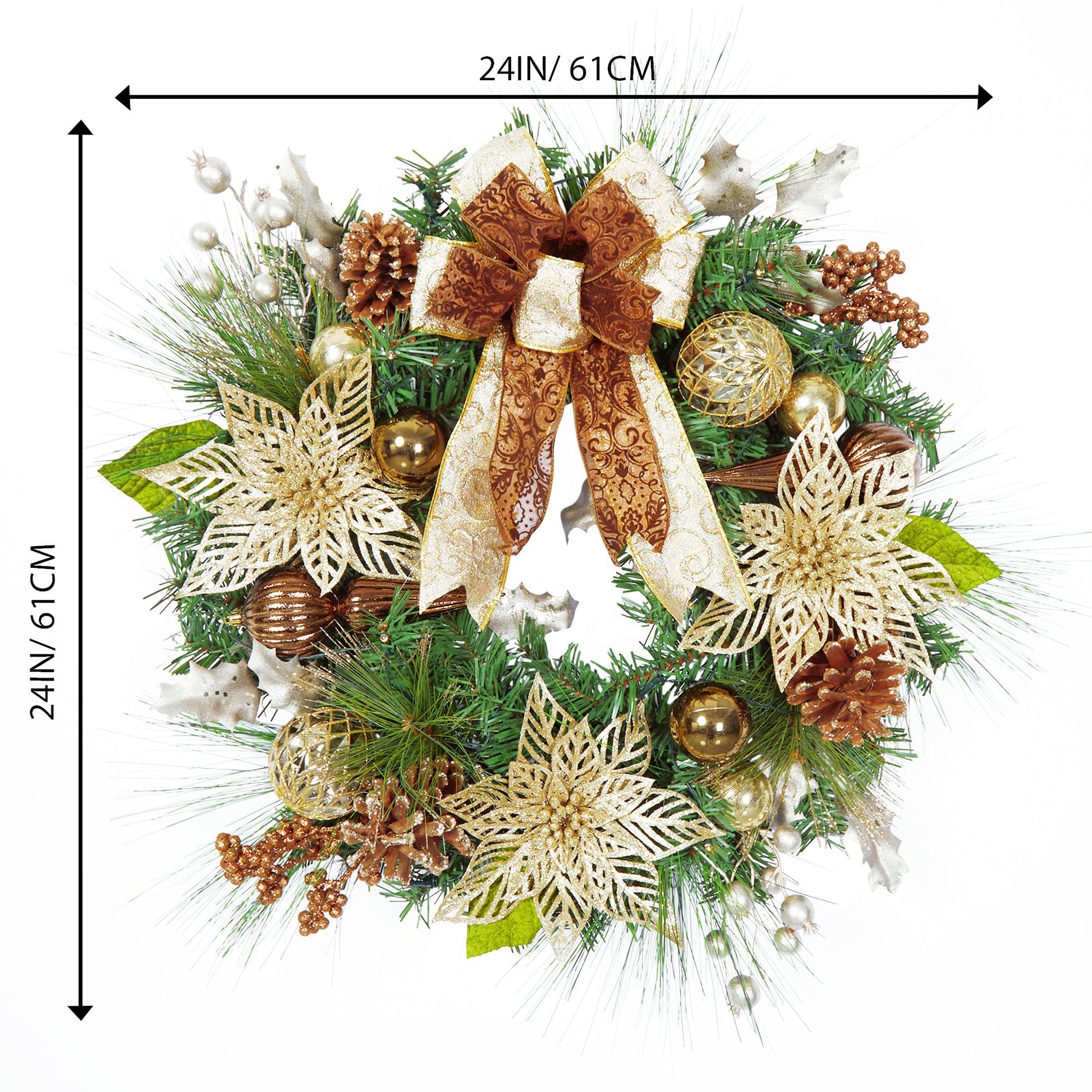 Ghirlanda natalizia dorata Garvee da 24 pollici illuminata con 20 luci LED per porte e finestre, marrone