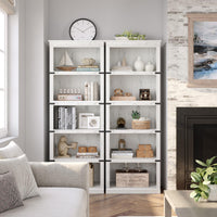 Libreria Garvee Triple Wide a 4 ripiani, grande scaffale aperto in legno, stile industriale, bianca, 67,4" H x 24,6" W x 12,8" D, soggiorno