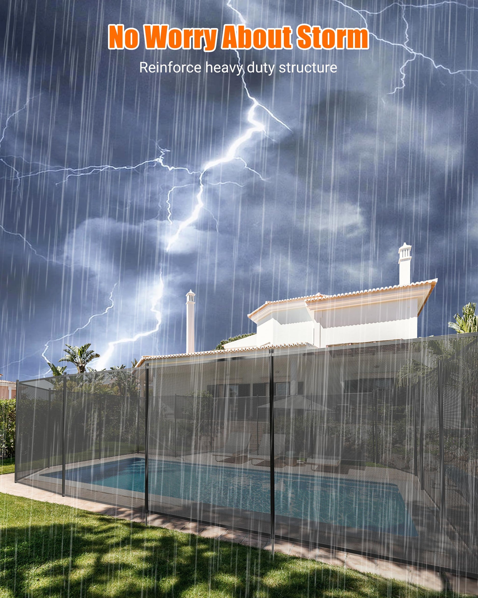 Garvee 4 piedi x 48 piedi recinzione di sicurezza per piscina in rete con piedini in acciaio inossidabile, resistente alle intemperie, regolabile per giardino e piscina, nero