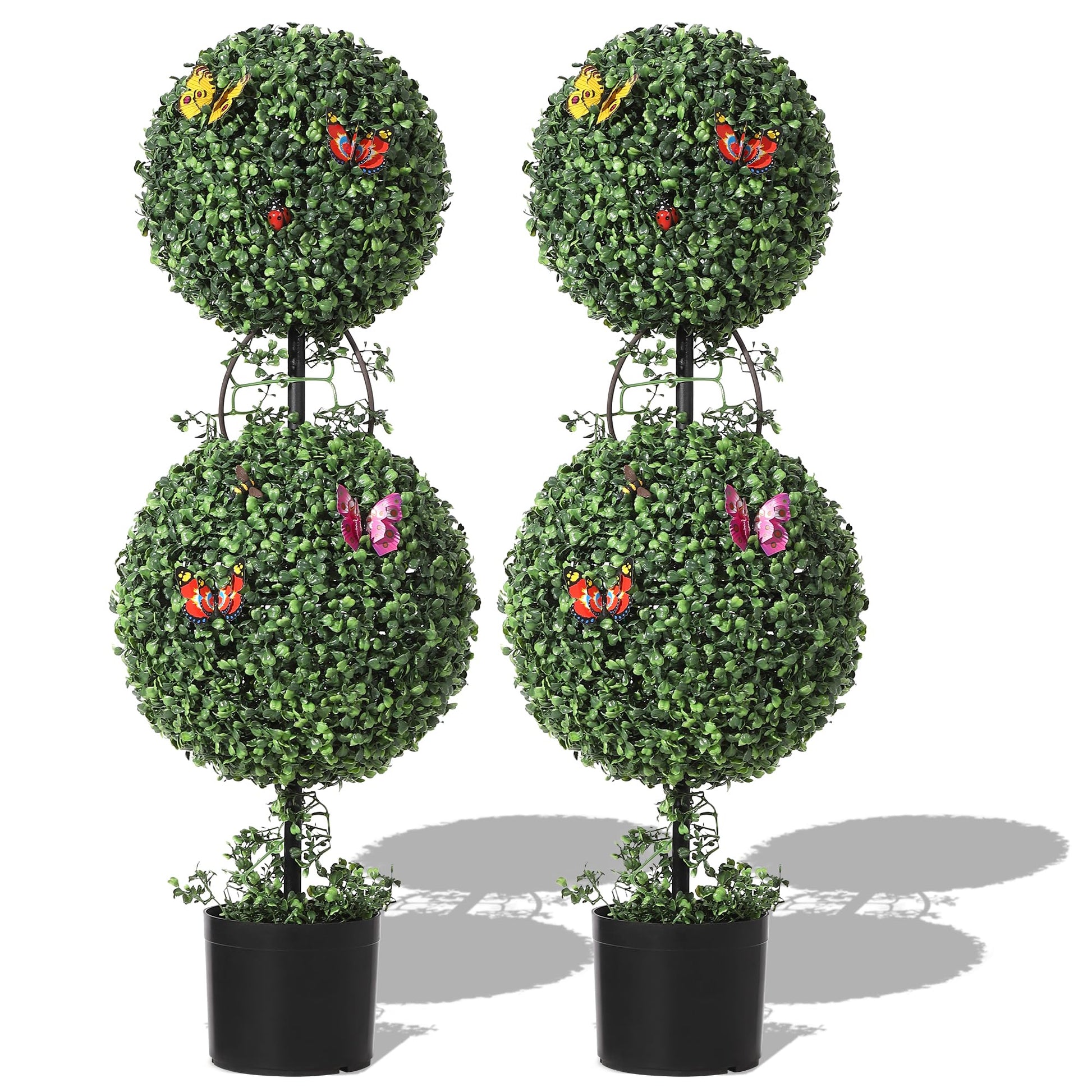 Garvee Set di 2 alberi artificiali in bosso topiato, resistenti ai raggi UV, realistici, materiale PE, per giardino e veranda, verde