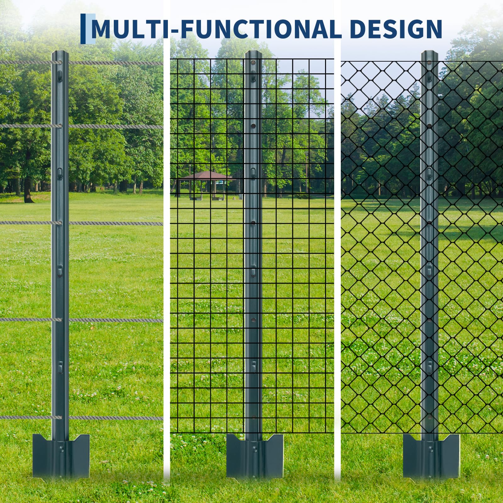 Garvee, set di 10 pali per recinzione il giardino in acciaio da 3 piedi con ancoraggi angolari a U, verniciati a polvere, robusti e versatili, cancello il giardino