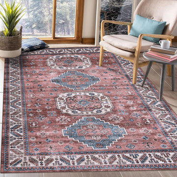 Tappeto vintage per soggiorno Garvee, morbido, lavabile, in stile fattoria orientale, rosa, 120x170 cm