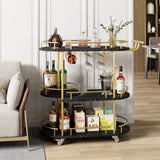 Garvee Carrello Bar Dorato 4 Ripiani con Ruote, Porta Vino e Bicchieri, Metallo e MDF Marmo, Cucina e Sala, Elegante Oro
