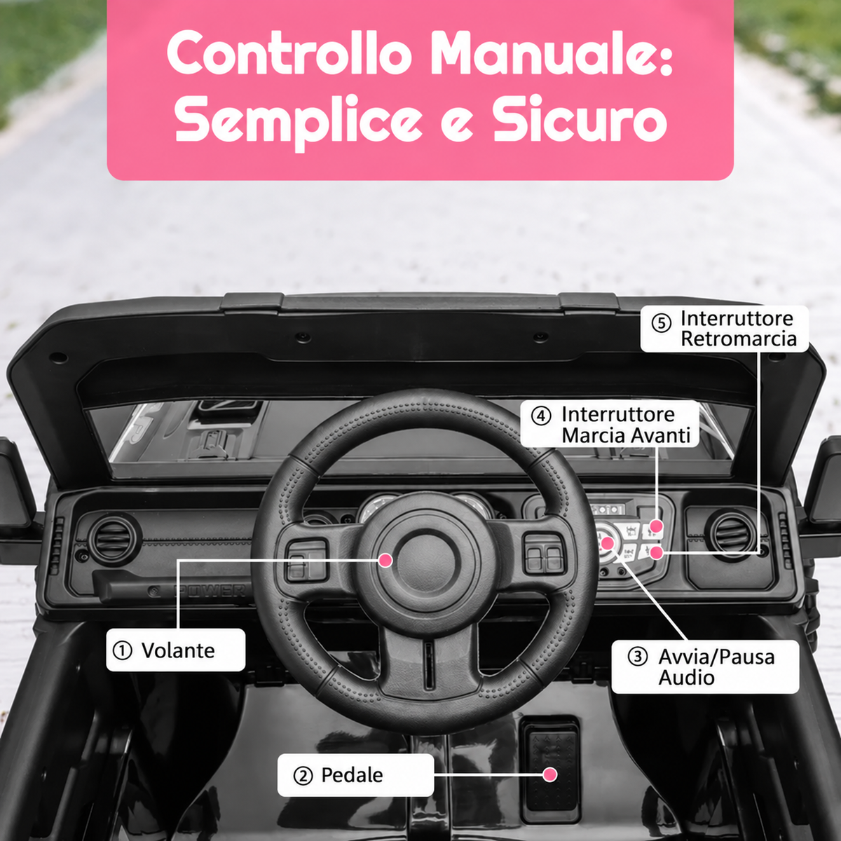 Auto elettrica per bambini Garvee con batteria potenziata da 12 V 7 Ah, 3 velocità, 2 modalità di funzionamento, telecomando 2.4G, luci LED, Bluetooth, cinture di sicurezza, rosa per bambini da 3 a 8 anni