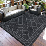 Garvee Tappeto Esterno 8x10 Reversibile in Paglia Plastica, Durevole e Resistente ai Raggi UV, Polipropilene, Facile da Pulire, Portatile per Patio e Campeggio - Black/Grey(Geometric)