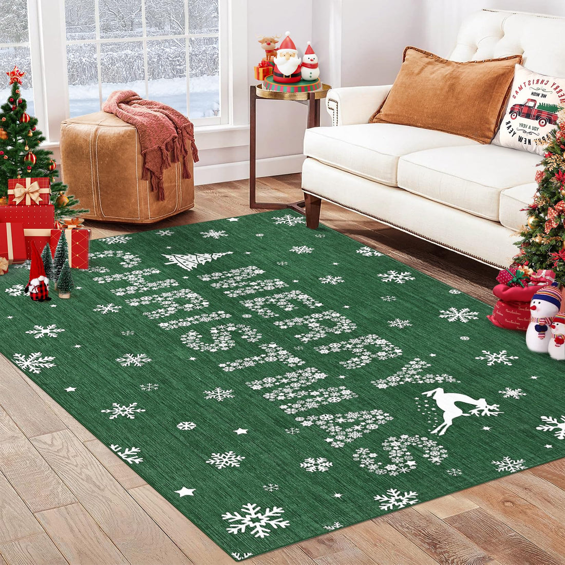 Tappeto per soggiorno Garvee, tappeto natalizio, verde alce, lavabile, antiscivolo, per camera da letto, cucina, sala da pranzo, ufficio, 160x230 cm