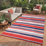 Garvee Tappeto Esterno 9x18 Geometrico Colorato in Plastica Resistente, Impermeabile, Portatile per Giardino e Camper, Antiscivolo, Multicolore - Geometric Stripes| Red Navy White