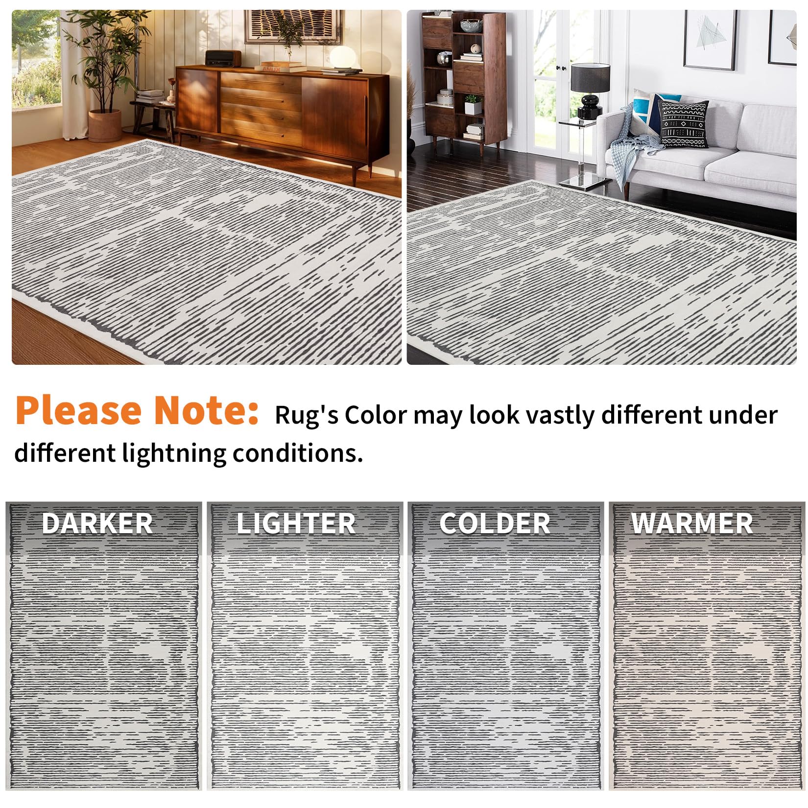 Tappeto a pelo corto Garvee per soggiorno/camera da letto, 120x170cm, grigio chiaro, lavabile, antiscivolo, soffice