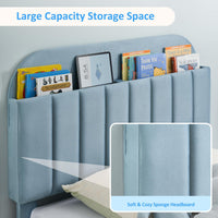 Struttura per letto singolo Garvee con libreria, velluto, robusta struttura in acciaio, silenziosa, blu per cameretta dei bambini