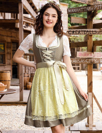 Abito tradizionale da donna Garvee, Dirndl midi, tre pezzi, verde kaki, taglia 34, per l'Oktoberfest