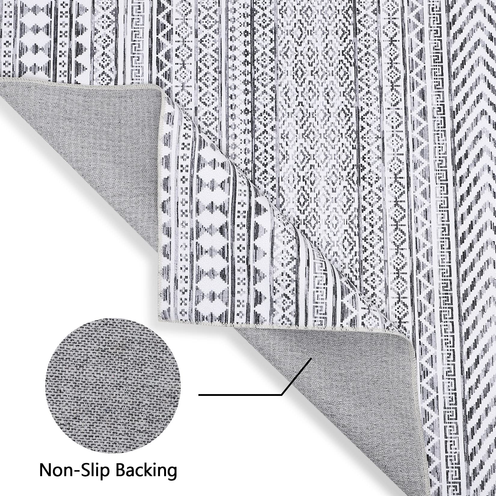 Tappeto GARVEE Boho Moroccan 160x230cm Grigio, idrorepellente, a pelo corto, resistente all'olio e alle macchie, lavabile, soggiorno e camera da letto