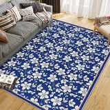 Tappeto per soggiorno Garvee lavabile con motivo floreale vintage, pelo corto, antiscivolo, morbido, grande, 200x290 cm, blu - Blu