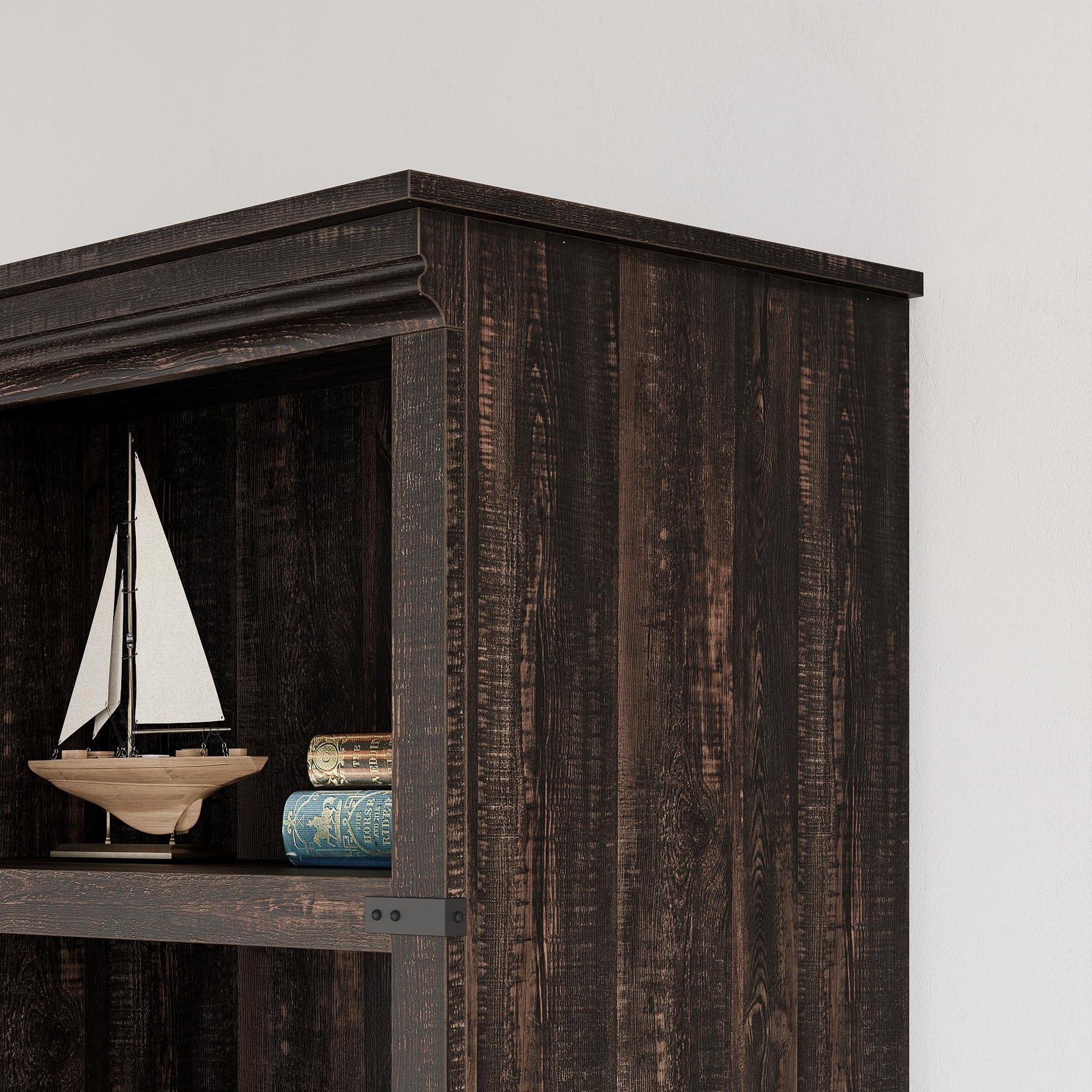 Libreria in legno Garvee a 5 ripiani, stile fattoria, robusta e con ampio spazio di archiviazione, design coloniale, rovere, 170 cm di altezza x 62 cm di larghezza x 32 cm di profondità, soggiorno e ufficio