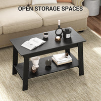 Tavolino rustico Garvee con doppio ripiano, rettangolare, in legno, finitura nera, per soggiorno e ufficio, 31,5x15,4x18,9 pollici