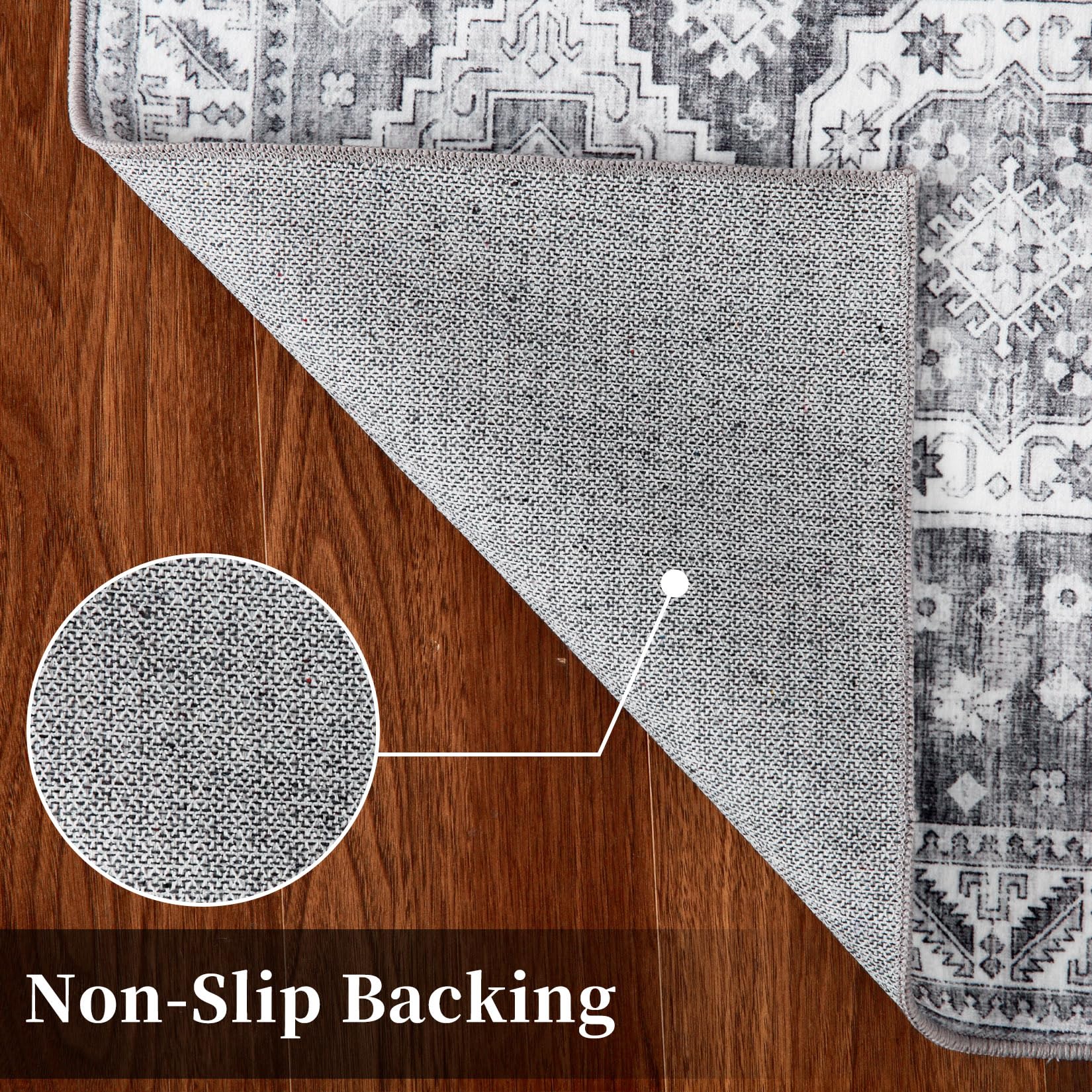 Tappeto vintage per soggiorno Garvee, morbido tappeto orientale lavabile per camera da letto, grigio, 60x230 cm