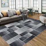 Tappeto moderno a pelo corto Garvee con taglio sagomato e motivo geometrico per soggiorno e camera da letto, 200x290 cm, nero - Nero
