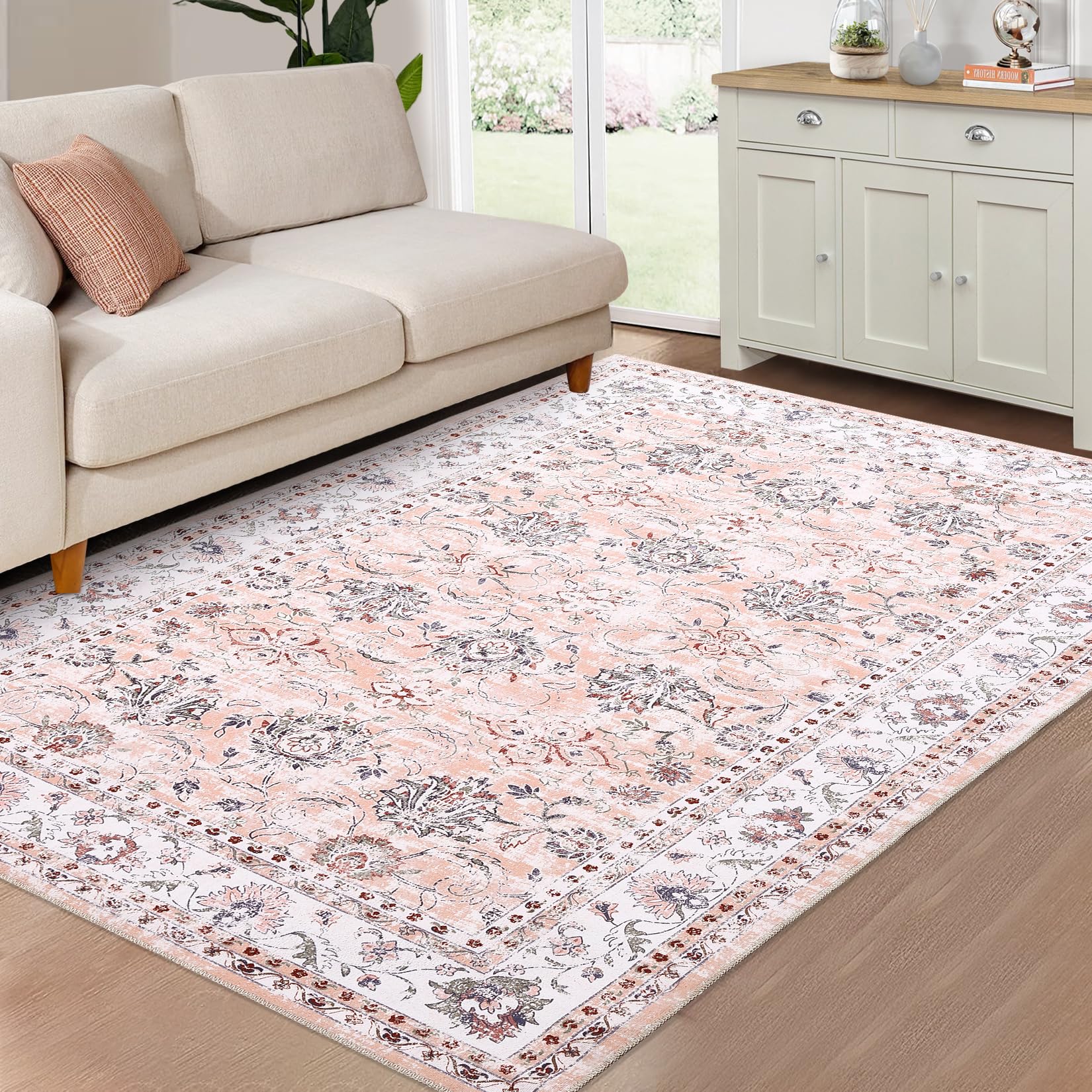 Tappeto Garvee per interni ed esterni, lavabile, vintage, antiscivolo, resistente all'acqua e alle macchie, per soggiorno, camera da letto, casa e ufficio, 140x200 cm, rosa