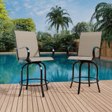 Garvee Set 2 Sgabelli Girevoli da Bar Esterni, Tela Resistente, Struttura Metallica Antiruggine, Altezza Bar, Ideali per Giardino e Balcone, Nero - Marrone