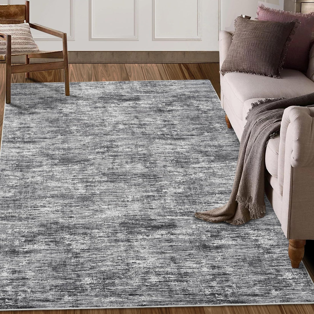 Tappeto moderno Garvee 120 x 170 cm grigio, lavabile, antiscivolo, per soggiorno, camera da letto, ufficio