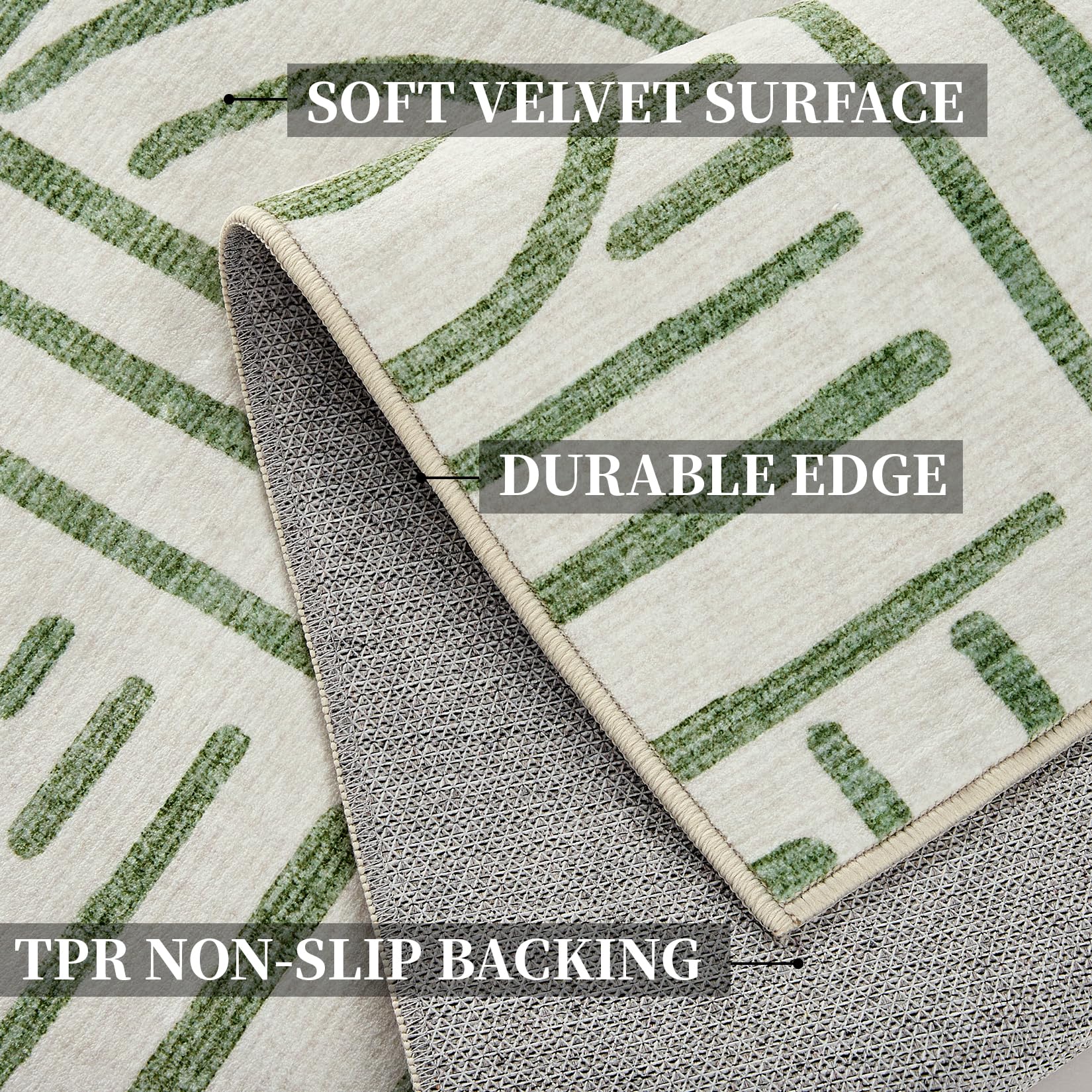 Tappeto Garvee lavabile a pelo corto 160 x 230 cm verde chiaro antiscivolo per soggiorno camera da letto