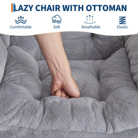 Poltrona Garvee Lazy con poggiapiedi, ergonomica e robusta, in pelliccia sintetica di coniglio, grigio chiaro, per soggiorno e ufficio