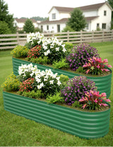 Garvee Letto Da Giardino Rialzato 2 Pz In Acciaio Zincato Beige/Verde 240x60x45 cm Per Orto E Fiori - Verde