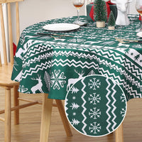 Tovaglia natalizia rotonda Garvee da 60 pollici, verde, idrorepellente, resistente alle macchie, 100% poliestere, motivo fiocchi di neve e renne, per feste di Natale e casa