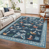 Garvee Grande Tappeto Lavabile Natura E Farfalle, Morbido Antiscivolo, Poliestere, Pieghevole Blu 160x230cm Per Soggiorno E Camera