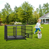 Garvee Heavy Duty Dog Crate da 42 pollici con doppia porta, ruote girevoli a 360°, struttura in metallo, vassoio rimovibile, divisorio, uso interno per cani di piccola e grande taglia, nero