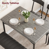 Set da pranzo Garvee per 4 persone con sedie imbottite e panca, tavolo rettangolare in legno, robusto, salvaspazio, MDF e acciaio, stanze piccole, nero