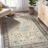 Garvee Tappeto Vintage Antiscivolo a Pelo Corto in Polipropilene Beige 120x170cm per Soggiorno Camera da Letto Interno Esterno