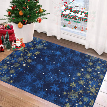 Zerbino decorativo natalizio Garvee 60x100 cm blu, tappeto natalizio antiscivolo e lavabile per cucina, soggiorno, camera da letto, bagno