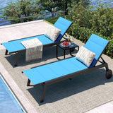 Garvee Set 2 Chaise Lounge Tessile con Tavolino, 5 Posizioni Regolabili, Telaio in Ferro, Blu, Ideale per Giardino e Piscina - Blue