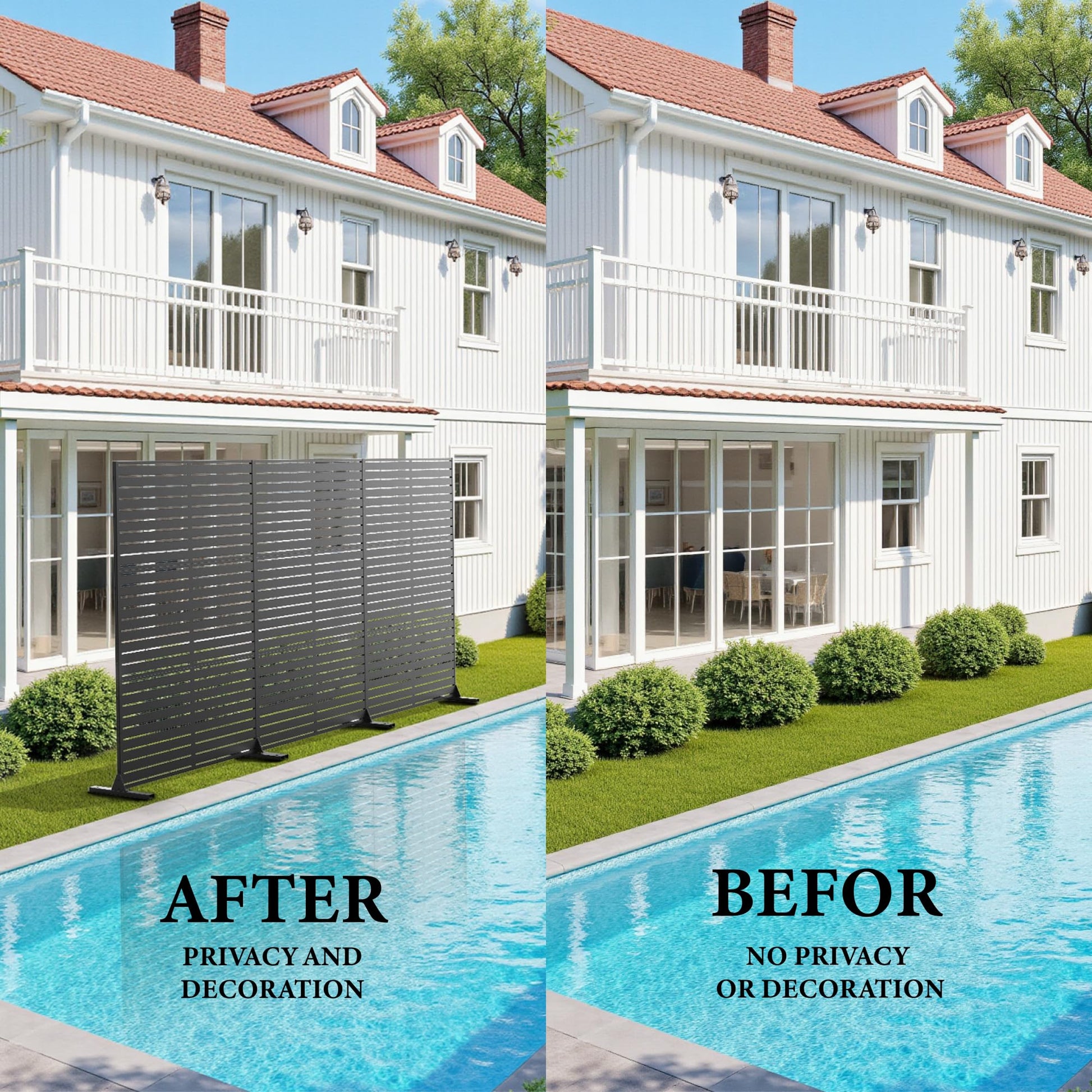 Garvee Metal Privacy Screen 72"x47" Robusta struttura in acciaio verniciato a polvere per giardino, terrazza e balcone, colore grigio