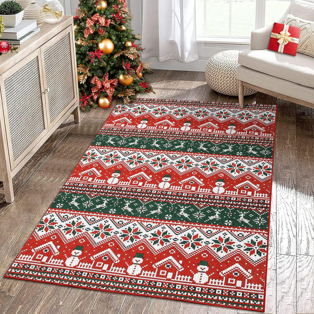 Tappeto natalizio Garvee, tappeto rosso per cucina, camera da letto, soggiorno, lavabile, antiscivolo, sottile, tappeto in tessuto artificiale, decorazione natalizia, rosso
