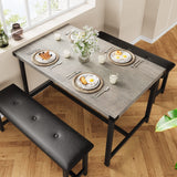 Set da pranzo Garvee per 4 persone con 2 panche imbottite, tavolo da cucina rettangolare, robusto MDF e acciaio, salvaspazio, impermeabile, grigio retrò, piccoli spazi - Grigio