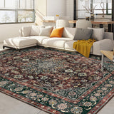 Tappeto Garvee 160x230cm, lavabile, retrò, per soggiorno, marrone rossiccio, morbido, antiscivolo, grande, vintage, a pelo corto, per camera da letto, sala da pranzo, ufficio. - 8 strati 9 vasche [rovere]