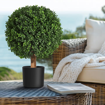 Garvee Set di alberi artificiali in bosso da 61 cm, resistenti ai raggi UV, realistici, in materiale PE, preassemblati con vaso in cemento, per ingresso e patio, verde