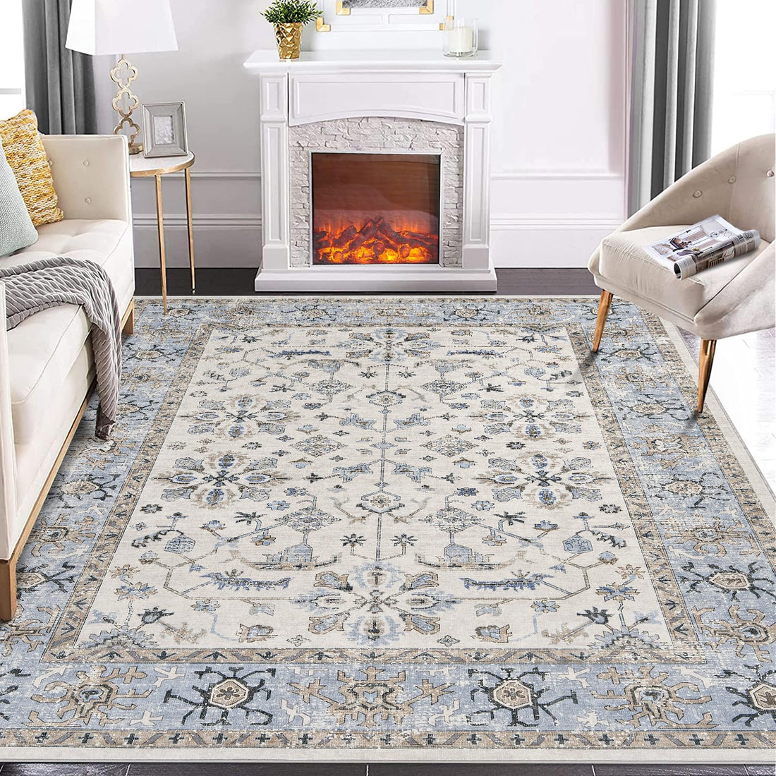 Tappeti Garvee lavabili a pelo corto per soggiorno, camera da letto, sala da pranzo, 200x290 cm, stampa boho vintage, cotone cashmere