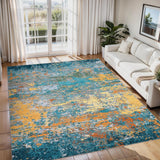 Garvee Tappeto Lavabile 120x170 cm - Design Astratto Oro & Blu - Antiscivolo & Idrorepellente - Poliestere Morbido - Per Soggiorno e Camera
