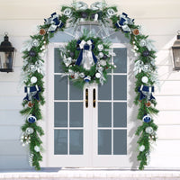 Ghirlanda natalizia Garvee blu da 24 pollici con luci a LED, palline infrangibili, timer per uso interno ed esterno, decorazione festiva, blu e argento