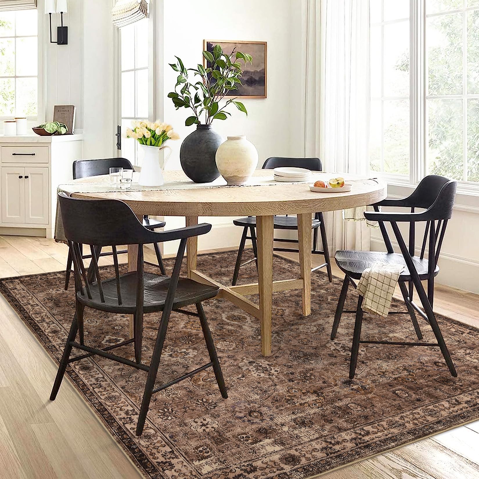 Tappeto Garvee Boho per soggiorno, grande, vintage, lavabile, a pelo corto, antiscivolo, marrone rossiccio, 200x290 cm