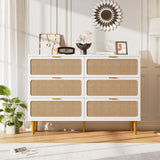 Garvee Cassettiera in Rattan Naturale con 6 Cassetti, Gambe Metalliche Resistenti, Design Moderno per Camera e Soggiorno, Naturale, Ampio Piano