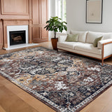 Garvee Tappeto Lavabile in Lavatrice 160x230cm con Motivo Floreale Vintage, Antiscivolo, Bordi Rinforzati, Resistente alle Macchie per Soggiorno e Camera - Porpora