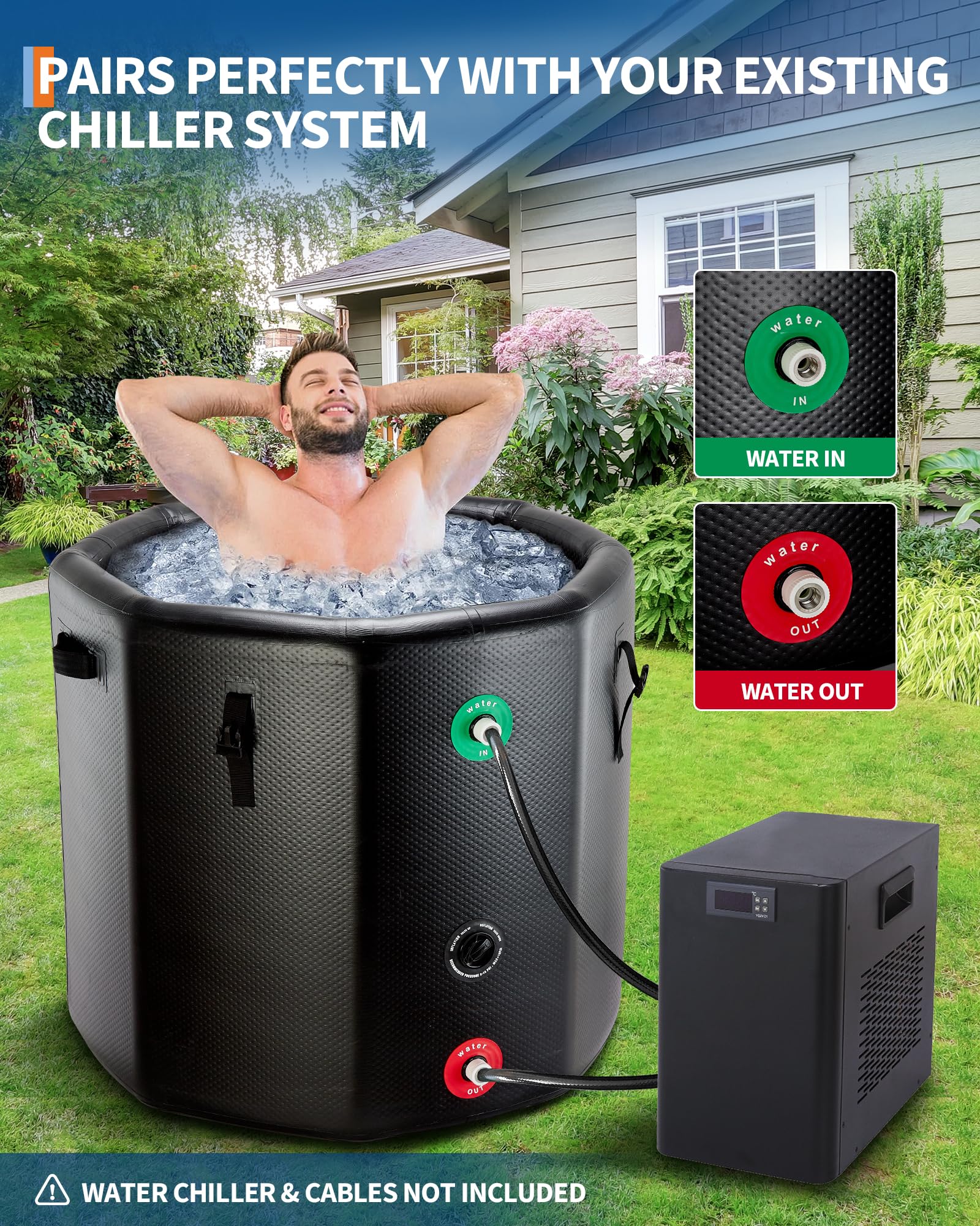 Vasca da bagno ghiacciata Garvee per atleti, 176 galloni, PVC di grado militare, coperchio isolato, portatile, per attività ricreative