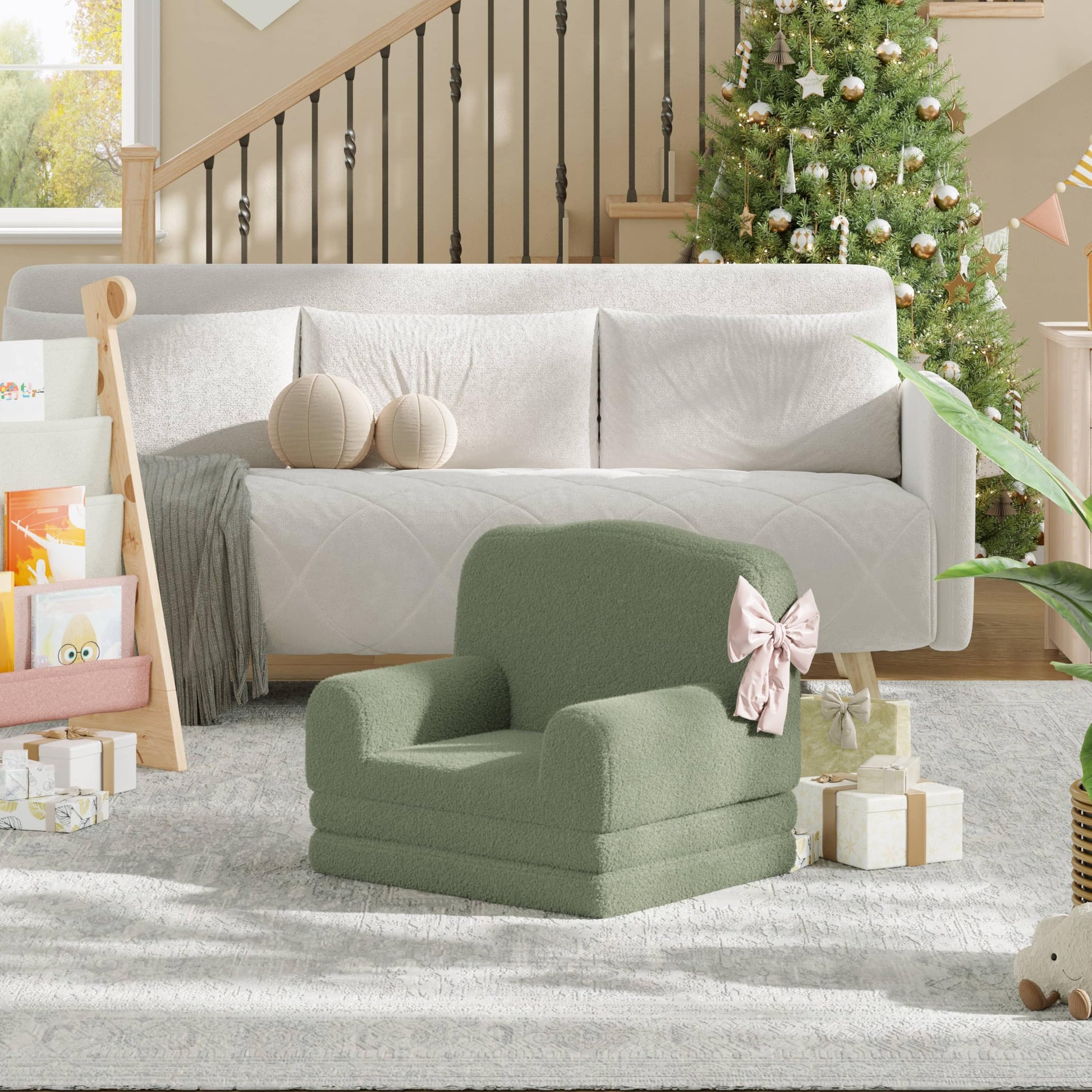 Divano per bambini Garvee, poltrona Sherpa reversibile con fodera lavabile, design a corona per sala giochi e cameretta dei bambini, leggero, comodo e pieghevole.