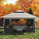 Tenda a baldacchino pop-up Garvee 12x12 con zanzariera, resistente ai raggi UV, altezza regolabile, struttura in acciaio, schermo per la privacy a 6 pannelli per giardino e patio, sacchi di sabbia inclusi - Grigio