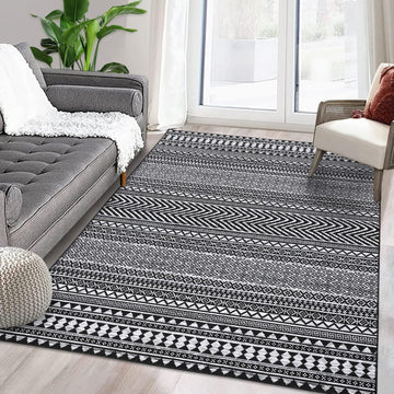 Tappeto marocchino Boho GARVEE 160x230cm Nero, idrorepellente, a pelo corto, resistente all'olio e alle macchie, lavabile, soggiorno e camera da letto
