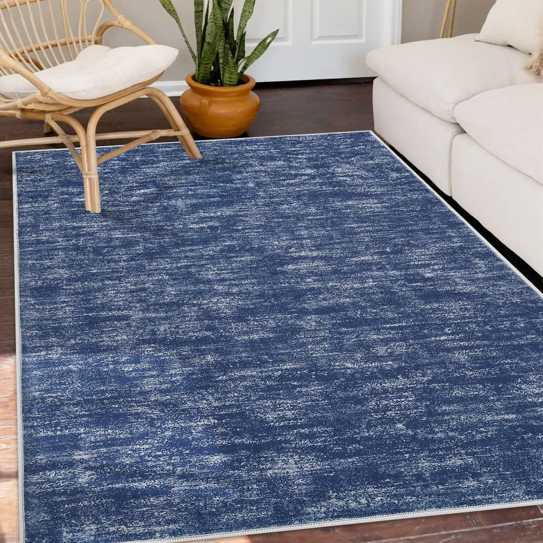 Tappeto Garvee lavabile in lavatrice, antiscivolo, morbido, piatto, soggiorno, camera da letto, 160x230 cm, blu