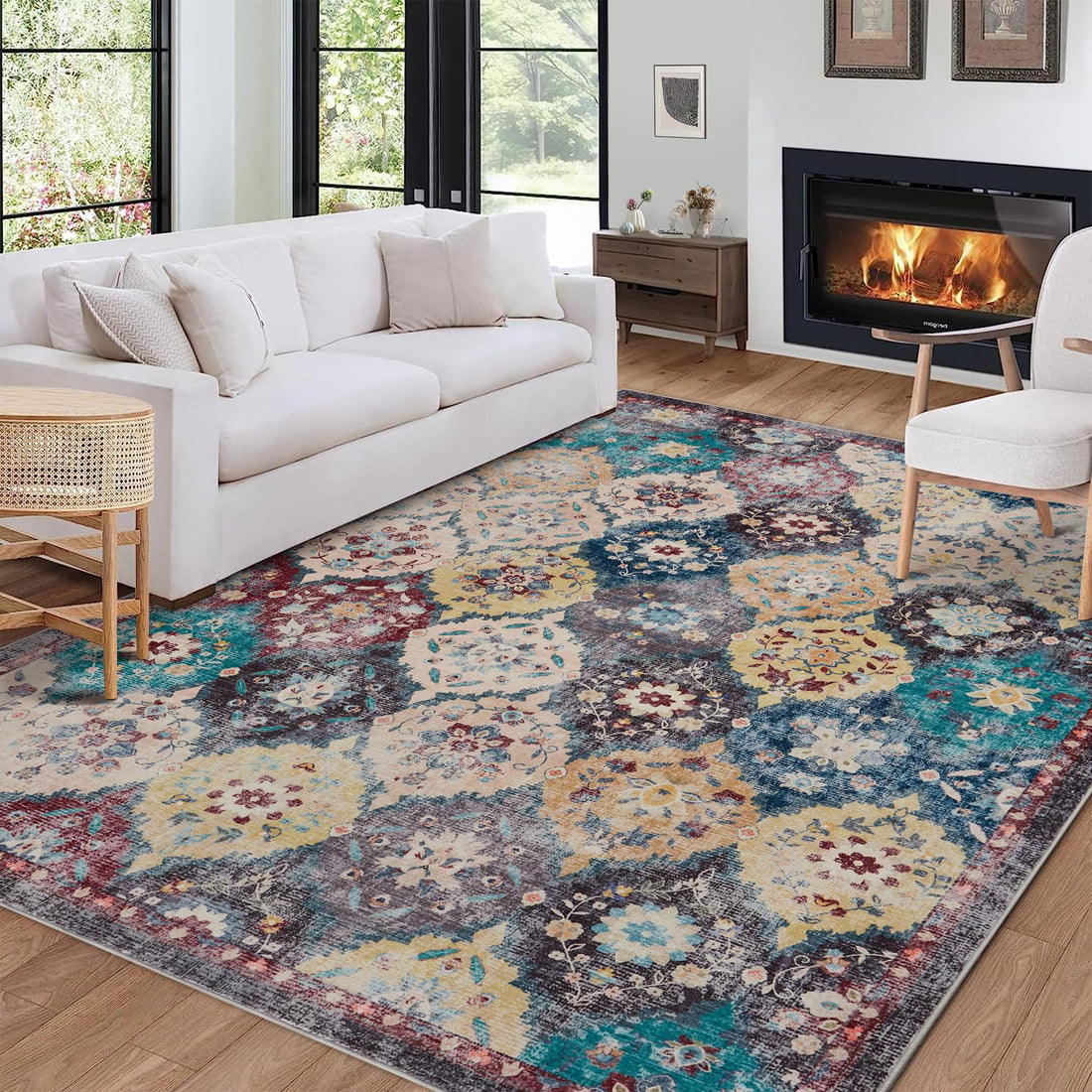 Tappeto vintage grande Garvee 200x290cm, lavabile, morbido, antiscivolo, in poliestere a pelo corto, per soggiorno e camera da letto
